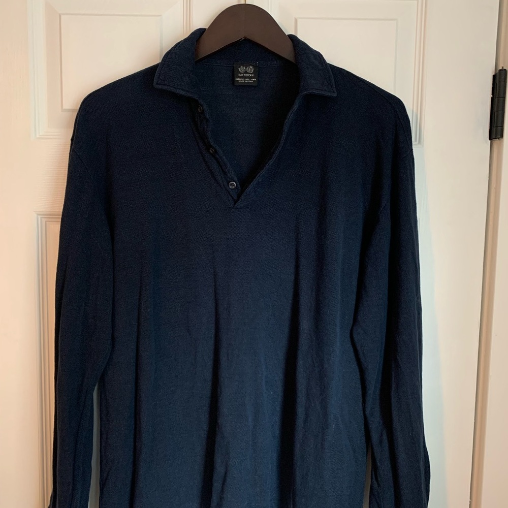Battistoni Barney’s long sleeve navy linen shirt